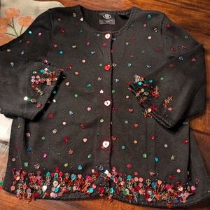 Vintage Michael Simon cardigan with beaded hearts Sz XL